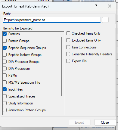 PD export selection