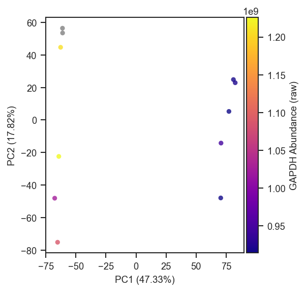 PCA colored by abundance (linear)