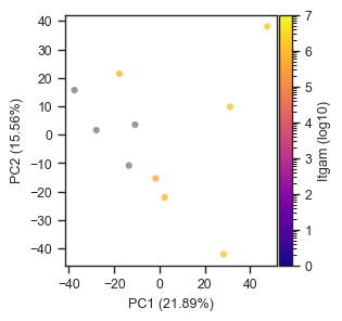 PCA ITGAM log scale